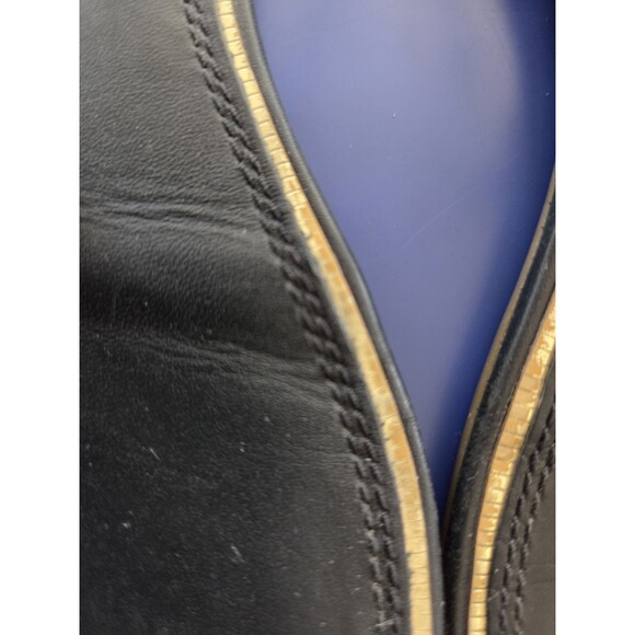 Tory Burch Women's 7M Leather Black  Emmy T-strap Sandal Gold Logo Flat Shoe - Picture 6 of 11